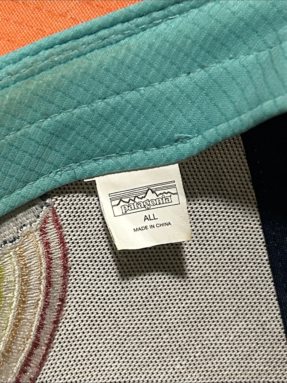 Patagonia Kids Trucker Hat with Rainbow Patch in Cream, Coral & Navy